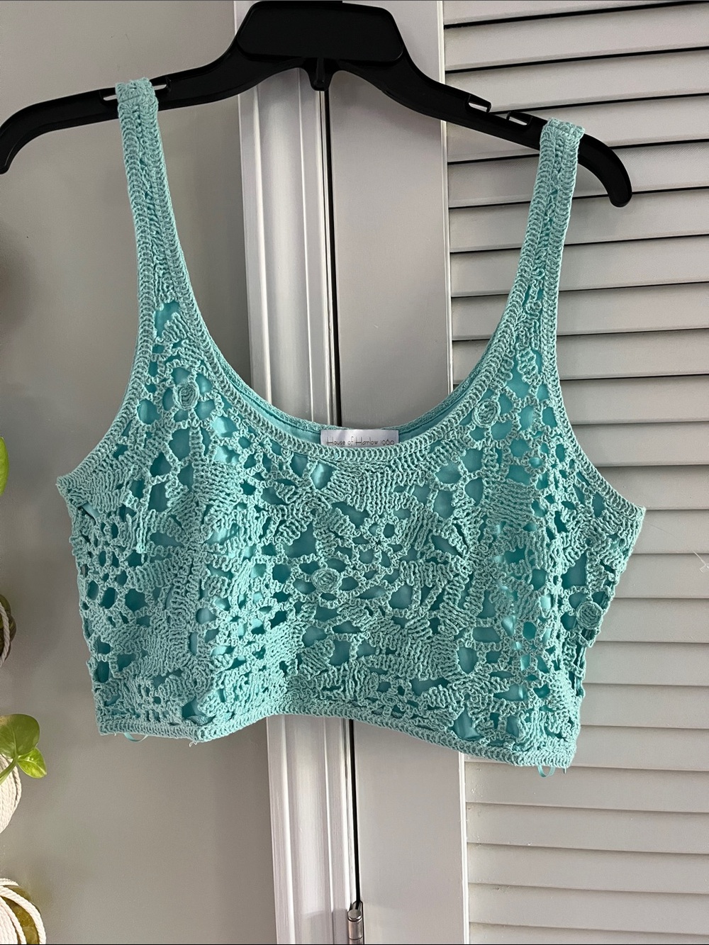 House of Harlow 1960 Mint Aqua Crochet Crop Tank